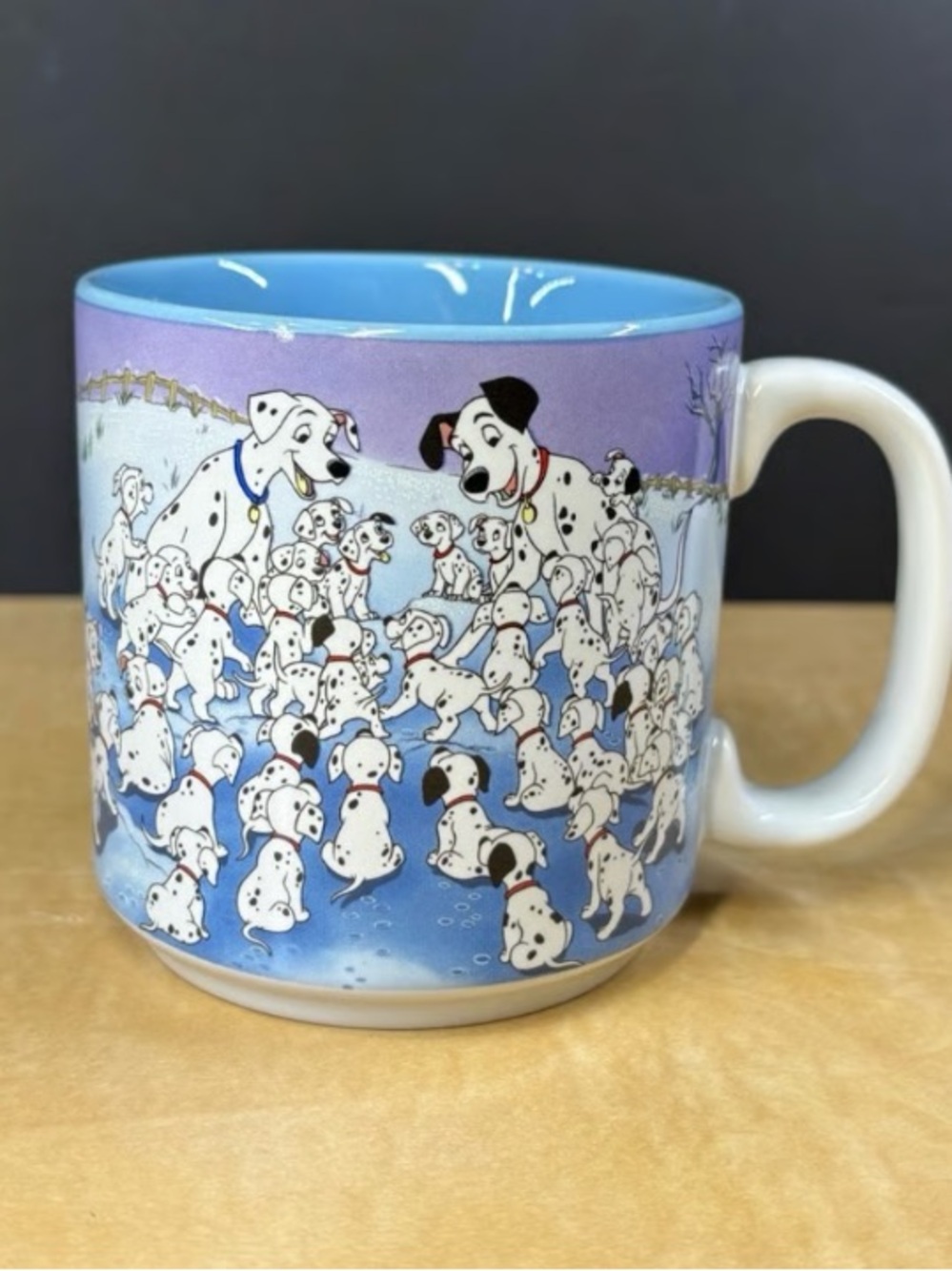 Dalmatian Parade Ceramic Mug in Blue and Purple